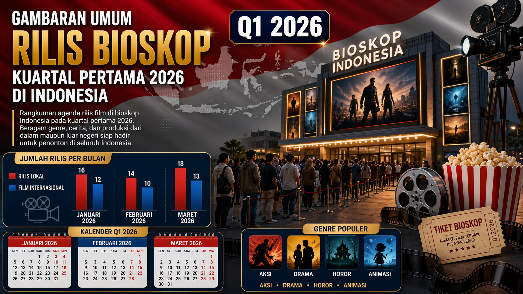Gambaran Umum Rilis Bioskop Kuartal Pertama 2026 di Indonesia - film