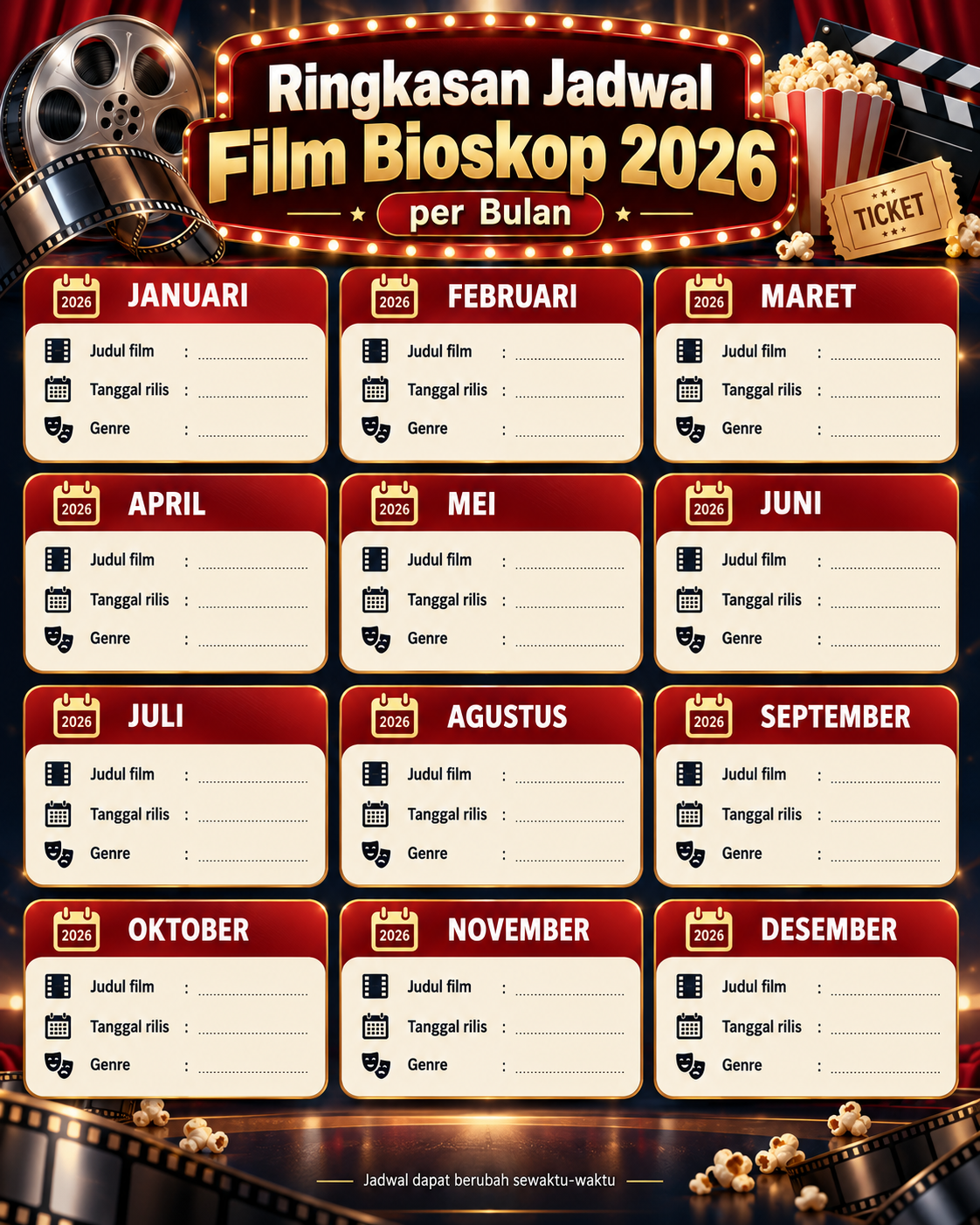 Ringkasan Jadwal Film Bioskop 2026 per Bulan - film